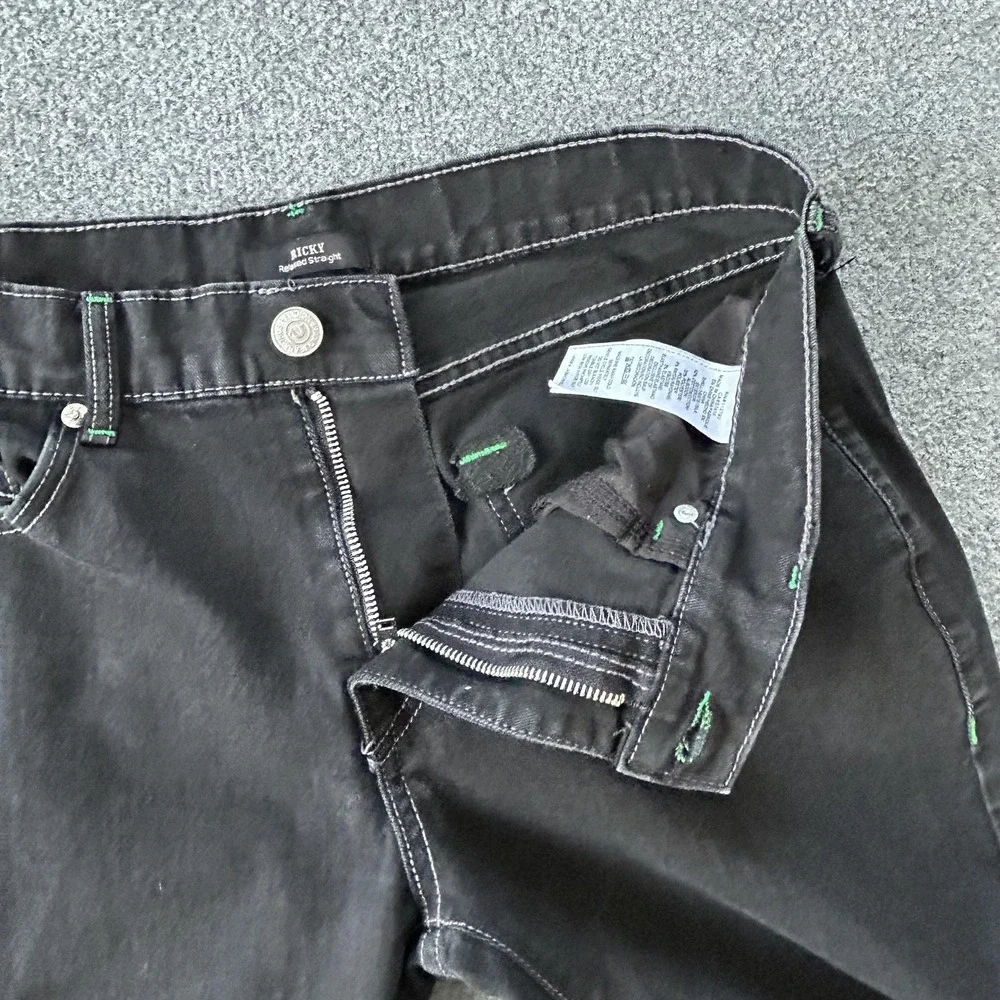 True‎ Religion Ricky Relaxed Straight Jeans Mens 34x33 Black Stretch Horseshoe